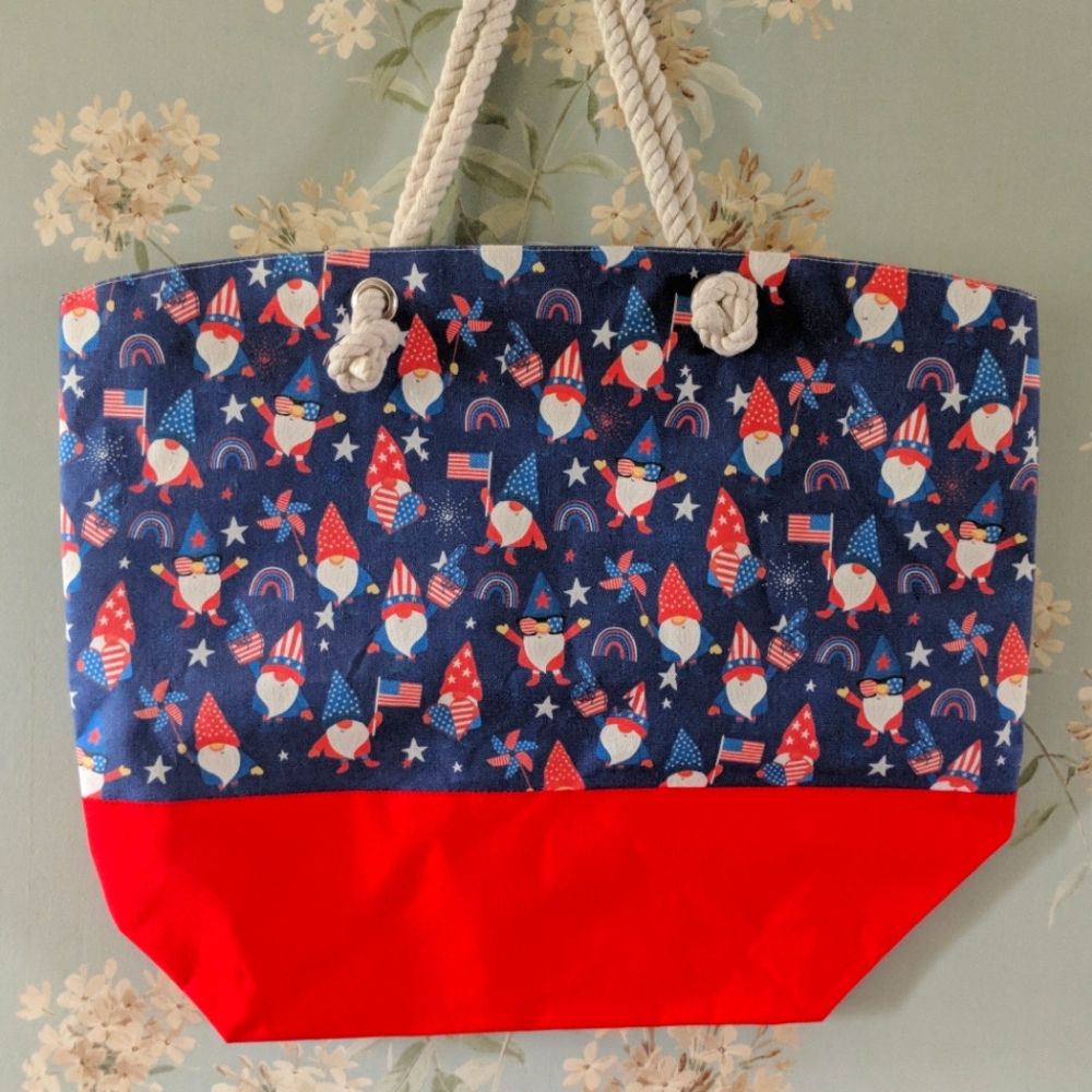New -Gnome Patriotic Summer Beach Tote Bag-  22" x 19"